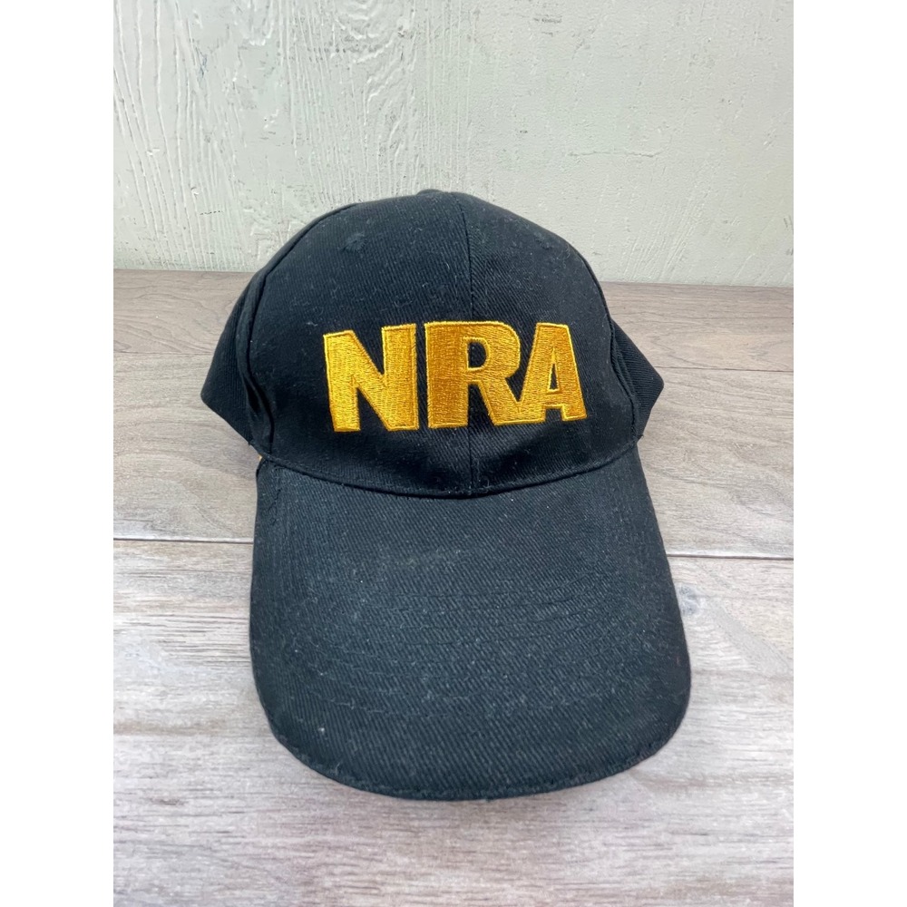 NRA Hat Men's Black Gold Embroidered USA Flag Strapback